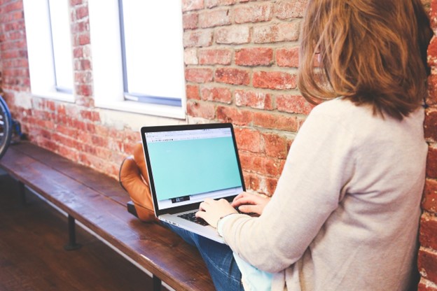 Student using her laptop.