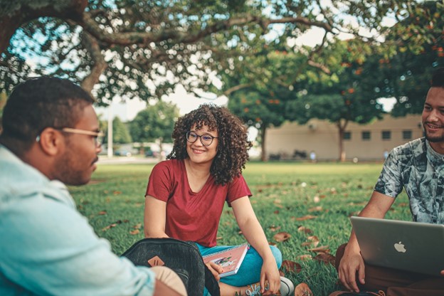 Students in a conversation.