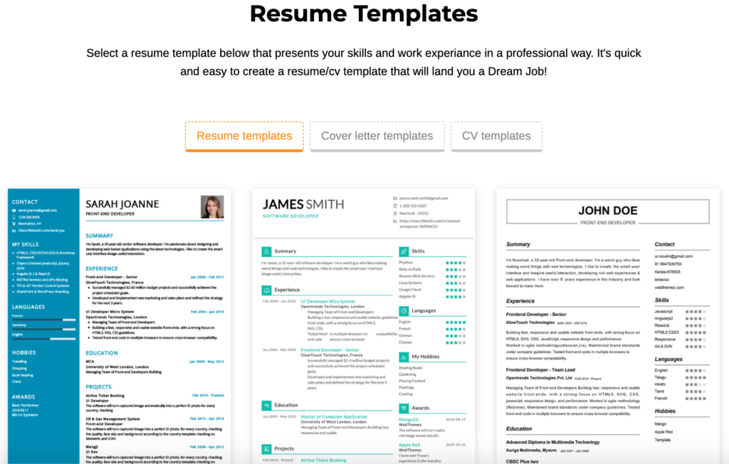 resumekraft templates
