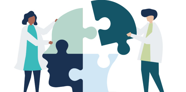 Go-to choice psychology majors in college People connecting jigsaw pieces of a head together